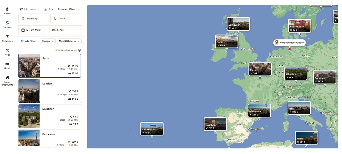 Google Flights - Erkunden