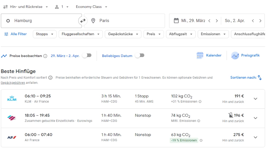 Google Flights - Parameter